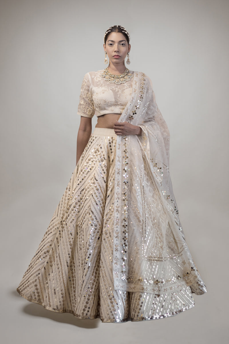 Ivory Mukaish Chikankari Lehenga Skirt (Lehenga Only) – Dress365days